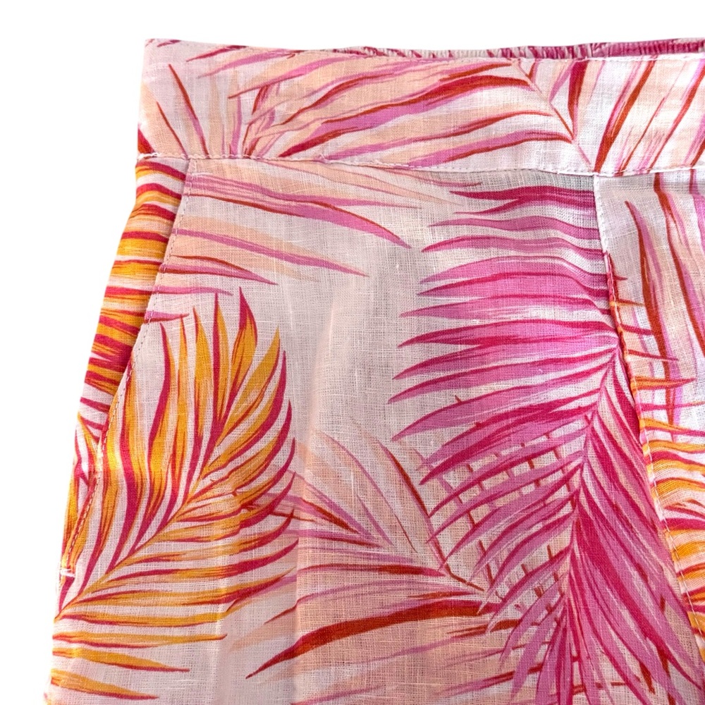 Tahari Size Small Pink/Orange Tropical Print Pullon Flat Front Linen Crop Pants - Picture 3 of 6
